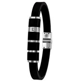 Stalen plaatarmband zwart rubber met zirkonia
