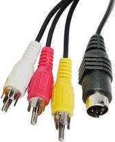 4-pins S-video naar 3 RCA AV TV mannelijke kabel converter adapter, lengte: 1.5M (zwart)