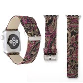 Voor Apple Watch Series 3 & 2 & 1 42mm Retro zijden canvas + lederen polshorloge band (zwart + paars)