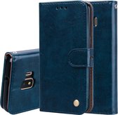 Zakelijke stijl olie wax textuur horizontale flip lederen case voor Galaxy J2 Core, met houder & kaartsleuven & portemonnee (blauw)