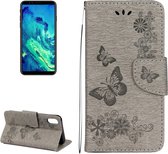 Voor iPhone X / XS Pressed Flowers Butterfly Pattern Horizontal Flip Leather Case met houder & kaartsleuven & Wallet & Lanyard (grijs)