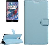 Voor OnePlus Three Litchi Texture Horizontale Flip Leren Case met Magnetische Gesp & Houder & Kaartsleuven & Portemonnee (Blauw)