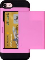 Voor iPhone 8 & 7 Slide Style TPU + PC combinatiehoes met kaartsleuf (roze)