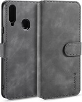 Voor Galaxy A20s DG.MING Retro Oil Side Horizontal Flip Case met houder & kaartsleuven & portemonnee (grijs)