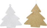 J-Line Kersthanger boomvormig - glas - mat wit & goud - 2 stuks - kerstboomversiering