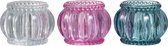 J-Line Theelichthouder Glas Transparant/Roze/Groen Assortiment Van 3