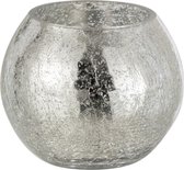 J-Line Windlicht Bol Craquele Glas Zilver Small