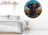 Luxe Behangcirkel zelfklevend Olifant in het water - blauw|bruin - Sticky Decoration - wooncirkel - decoratie - woonaccesoires - behangcirkel - diameter 130 cm