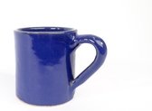 Handgemaakte aardewerk mok M donkerblauw set van 4