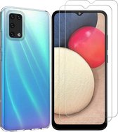 Samsung Galaxy A02S Hoesje - Soft TPU Siliconen Case & 2X Tempered Glas Combi - Transparant