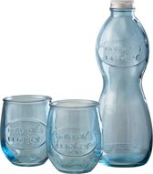 J-Line Natural Water fles + 2 glazen - glas - lichtblauw - woonaccessoires