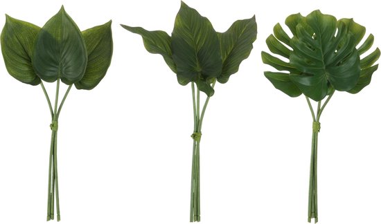 J-Line Philodendron Bundel - kunststof - groen - 3 stuks