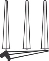 4 x 86 cm - Hairpin Retro Pootjes / Tafelpoten / Pinpoten - 3 Ledig - Zwart - Incl. Vloerbeschermers