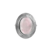 Dhyana | Ring 925 zilver met rozenkwarts edelsteen | edelstenen sieraden | dames ringen zilver | Maat 17
