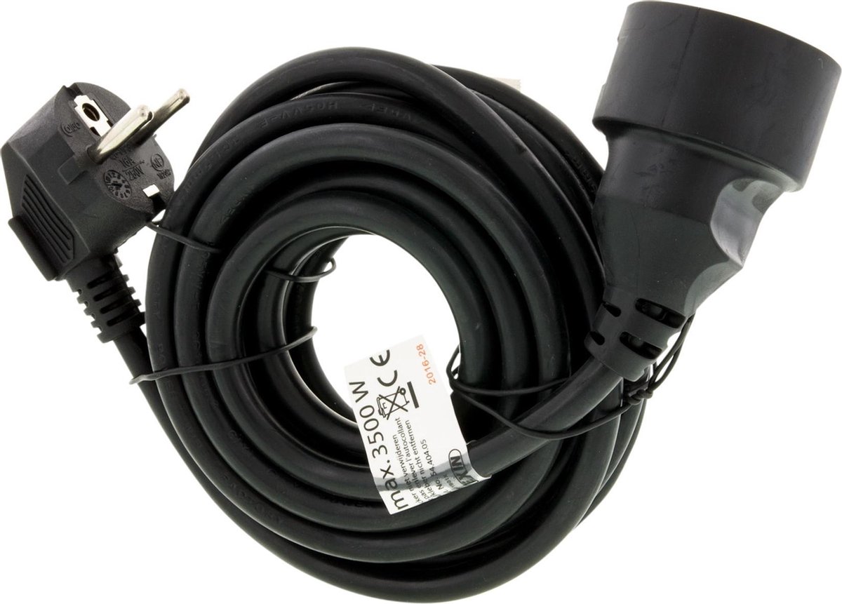 Exin verlengsnoer - penaarde - H05VVF - 3 x 1.5 mm² - 5m - zwart