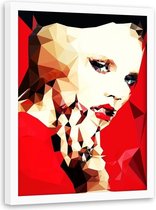 Foto in frame ,  Vrouw in rood ,70x100cm , rood beige , wanddecoratie