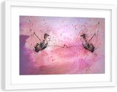 Foto in frame , Ballerina voor een spiegel ,120x80cm , Zwart roze , wanddecoratie