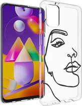 iMoshion Hoesje Geschikt voor Samsung Galaxy M31s Hoesje Siliconen - iMoshion Design hoesje - Transparant / Zwart / Line Art Woman Black
