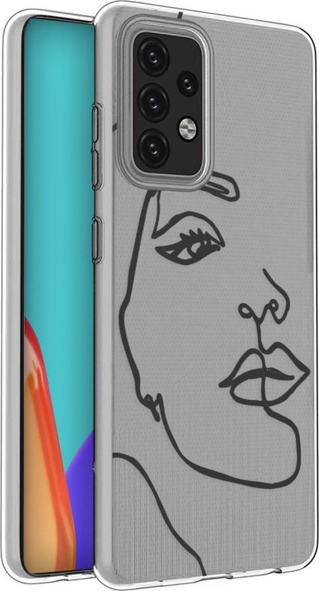 iMoshion Hoesje Geschikt voor Samsung Galaxy A52 (4G) / A52s / A52 (5G) Hoesje Siliconen - iMoshion Design hoesje - Transparant / Zwart / Line Art Woman Black