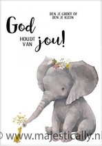 Cadeaubord -  A4 - olifantje God houdt van jou - Bijbel - Christelijk - Majestic Ally - 1 stuk