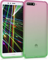 kwmobile hoes voor Huawei Y6 (2018) - backcover voor smartphone - Tweekleurig design - roze / groen / transparant