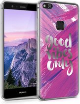 kwmobile telefoonhoesje voor Huawei P10 Lite - Hoesje voor smartphone in paars / zilver - Good Vibes Acryl design