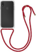 kwmobile telefoonhoesje geschikt voor Apple iPhone XR - Hoesje met telefoonkoord - Back cover in neon rood / transparant / zilver