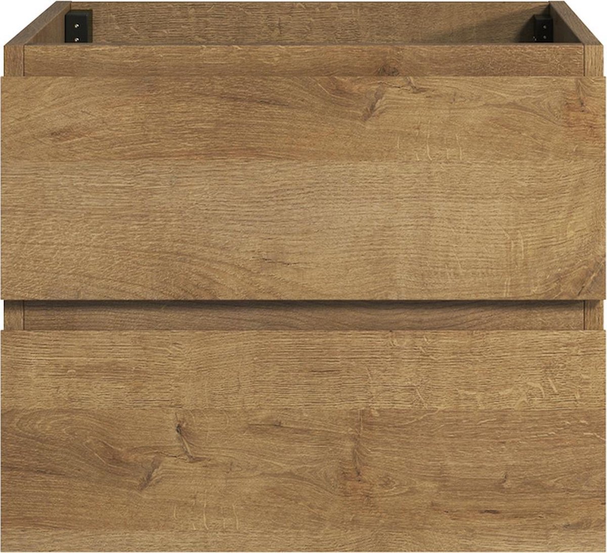 Badplaats Wastafel Onderkast Angela 60 cm x 48 cm - Bruin Eiken - Hangend Wastafelmeubel Met Lades
