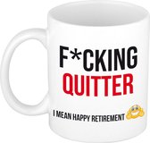 Fcking quitter mok / beker wit en zwart - VUT / pensioen - afscheidscadeau collega / werknemer