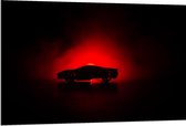 Dibond - Silhouet van Sportauto bij Rood Licht - 120x80cm Foto op Aluminium (Met Ophangsysteem)