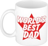 Worlds best dad kado mok / beker wit met rode ster - Vaderdag / verjaardag