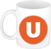 Mok / beker met de letter U oranje bedrukking voor het maken van een naam / woord - koffiebeker / koffiemok - namen beker