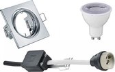 LED Spot Set - Trinon - GU10 Fitting - Dimbaar - Inbouw Vierkant - Glans Chroom - 6W - Helder/Koud Wit 6400K - Kantelbaar 80mm