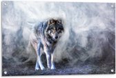 Tuinposter – Wolf tussen de Rook - 90x60cm Foto op Tuinposter  (wanddecoratie voor buiten en binnen)