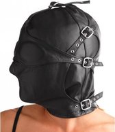 Lederen kap met afneembare blinddoek en snuit - M/L - Zwart - BDSM - Bondage -  BDSM - Maskers