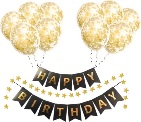 Happy Birthday Slinger Set Verjaardag Versiering Gouden Confetti Helium  Ballonnen... | bol.com