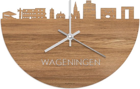 Skyline Klok Wageningen Eikenhout - Ø 40 cm - Stil uurwerk - Wanddecoratie - Meer steden beschikbaar - Woonkamer idee - Woondecoratie - City Art - Steden kunst - Cadeau voor hem - Cadeau voor haar - Jubileum - Trouwerij - Housewarming -