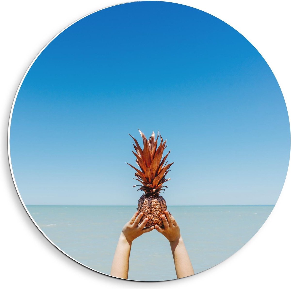Forex Wandcirkel - Gouden Ananas bij Zee - 40x40cm Foto op Wandcirkel (met ophangsysteem)