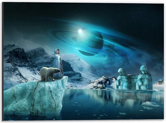 Dibond - Ijsbeer op de Noordpool op een Ijsberg - 40x30cm Foto op Aluminium (Wanddecoratie van metaal)