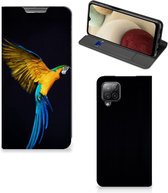 Telefoontas Geschikt voor Samsung Galaxy A12 Smart Cover Hoesje Papegaai