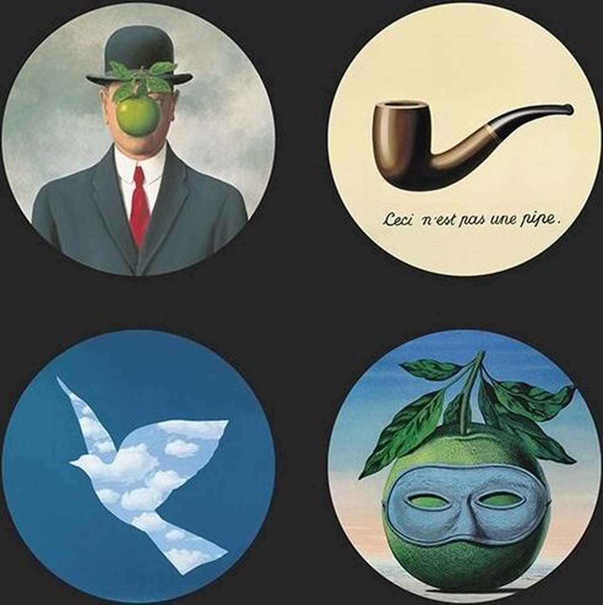 Magritte - onderzetters met houder - 4 stuks - glas