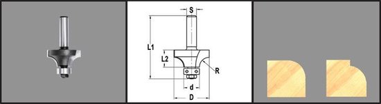 Fraise à arrondir en carbure Trasco avec roulement A14 rayon 6,3 mm x tige 8 mm