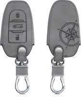 kwmobile autosleutelhoes geschikt voor Peugeot Citroen 3-knops Smartkey autosleutel (alleen Keyless Go) - beschermhoes van imitatieleer - Vintage Kompas design - grijs