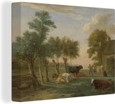 Canvas Schilderij Koeien in de wei bij een boerderij - Schilderij van Paulus Potter - 80x60 cm - Wanddecoratie
