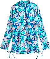 Coolibar - UV Zwemshirt voor meisjes - Longsleeve - Lawai Ruche - Marlijn Blauw/Bloemen - maat XL (152-158cm)