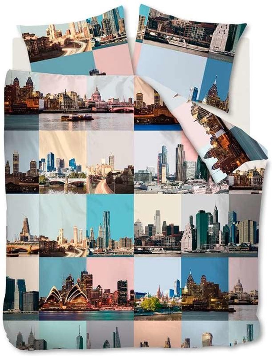 Ambiante City Fragments - Dekbedovertrek - Tweepersoons - 200x200/220 cm - Pastel