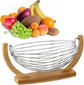 Decopatent® Fruitschaal in hangend mandje - Schaal voor fruit - Design Fruitmand - Metaal - Bamboe - Afm 36 x 21 x 18.5 Cm
