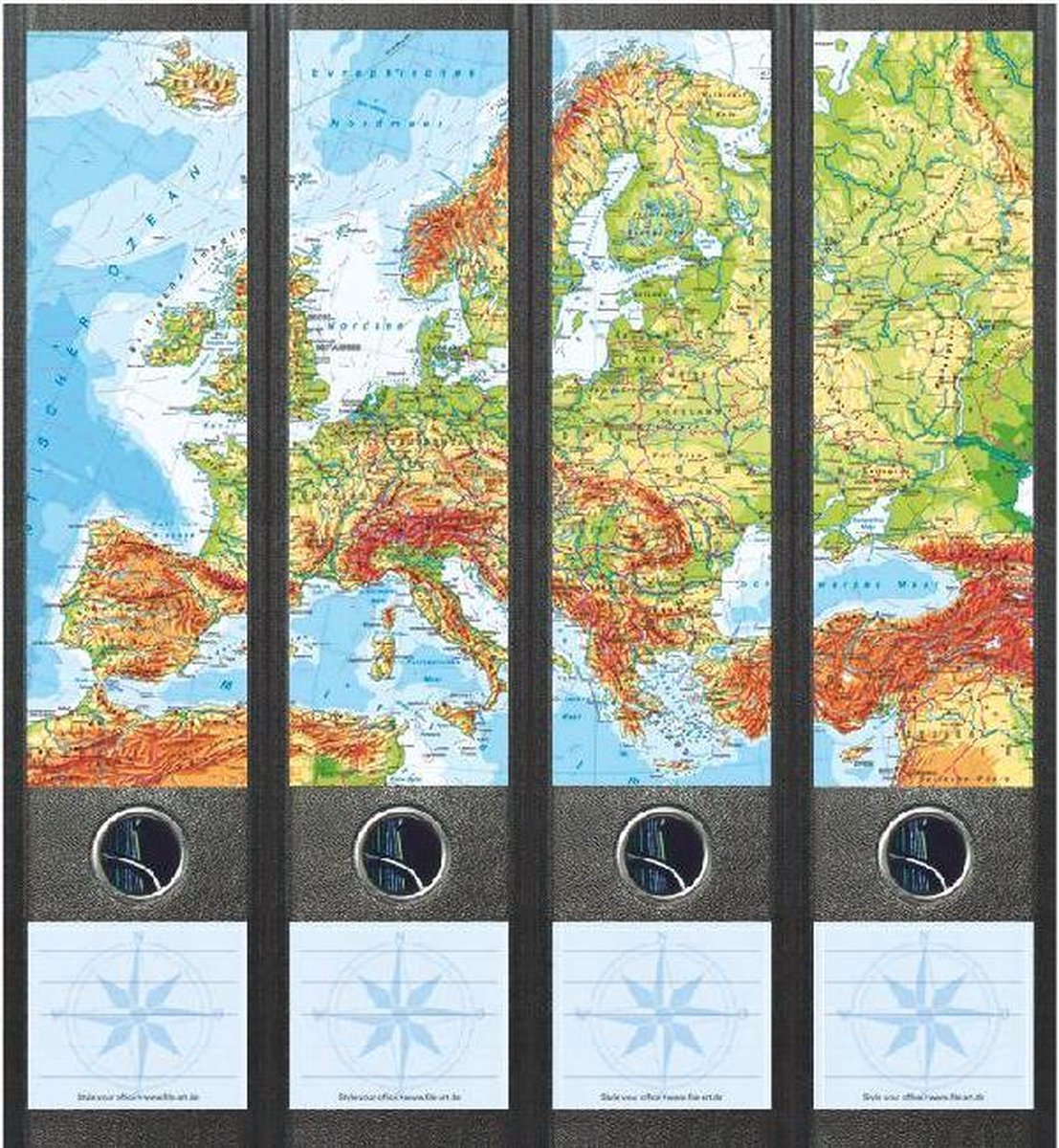 Ordneretiketten Europa Kaart – Zelfklevend – 4 Stuks – Voor Brede Ordners