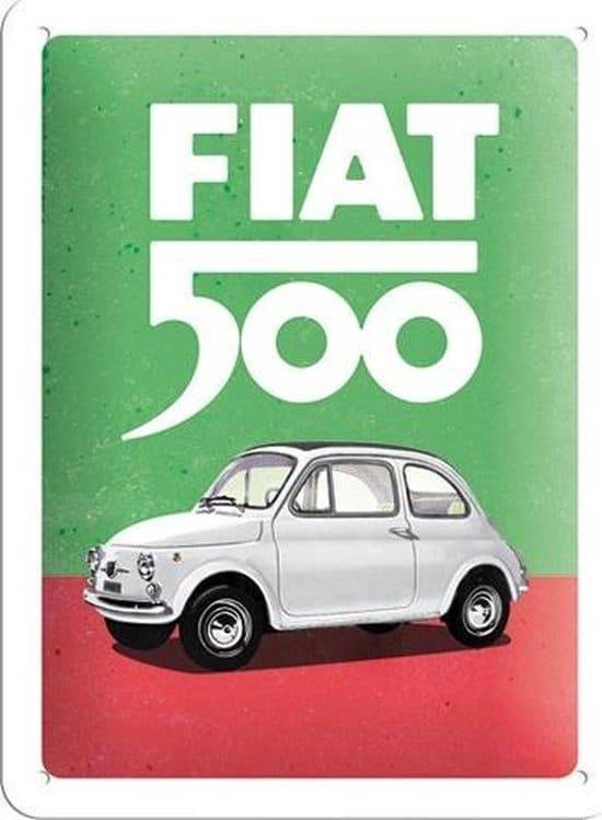 Plaque Métal 15 x 20 Fiat 500 - Couleurs Italiennes