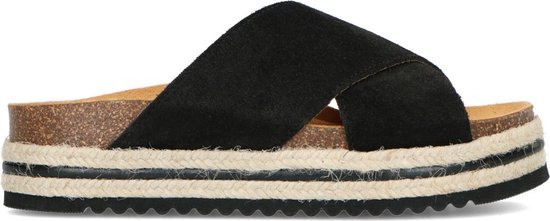Manfield - Dames - Zwarte suède slippers met plateauzool - Maat 40 | bol.com